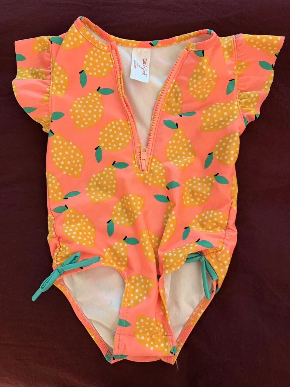 Cat & Jack Coral One-Piece Swimsuit with Yellow Lemon Print